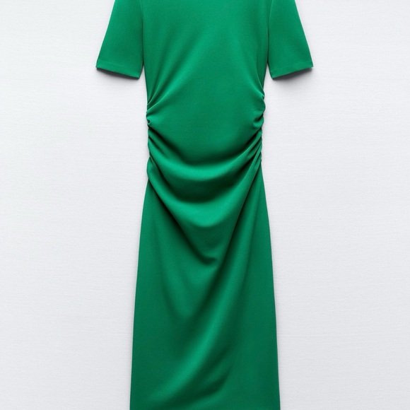 Zara Draped detail dress with shoulder pads Greenish Size M - Picture 6 of 8